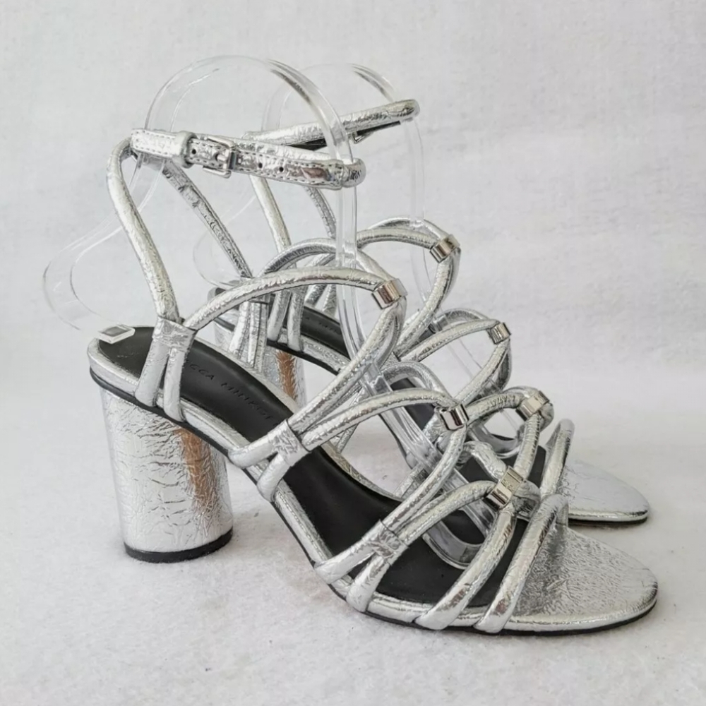 Rebecca Minkoff Silver Apolline Strappy Caged High Heel Sandals Womens Sz 7